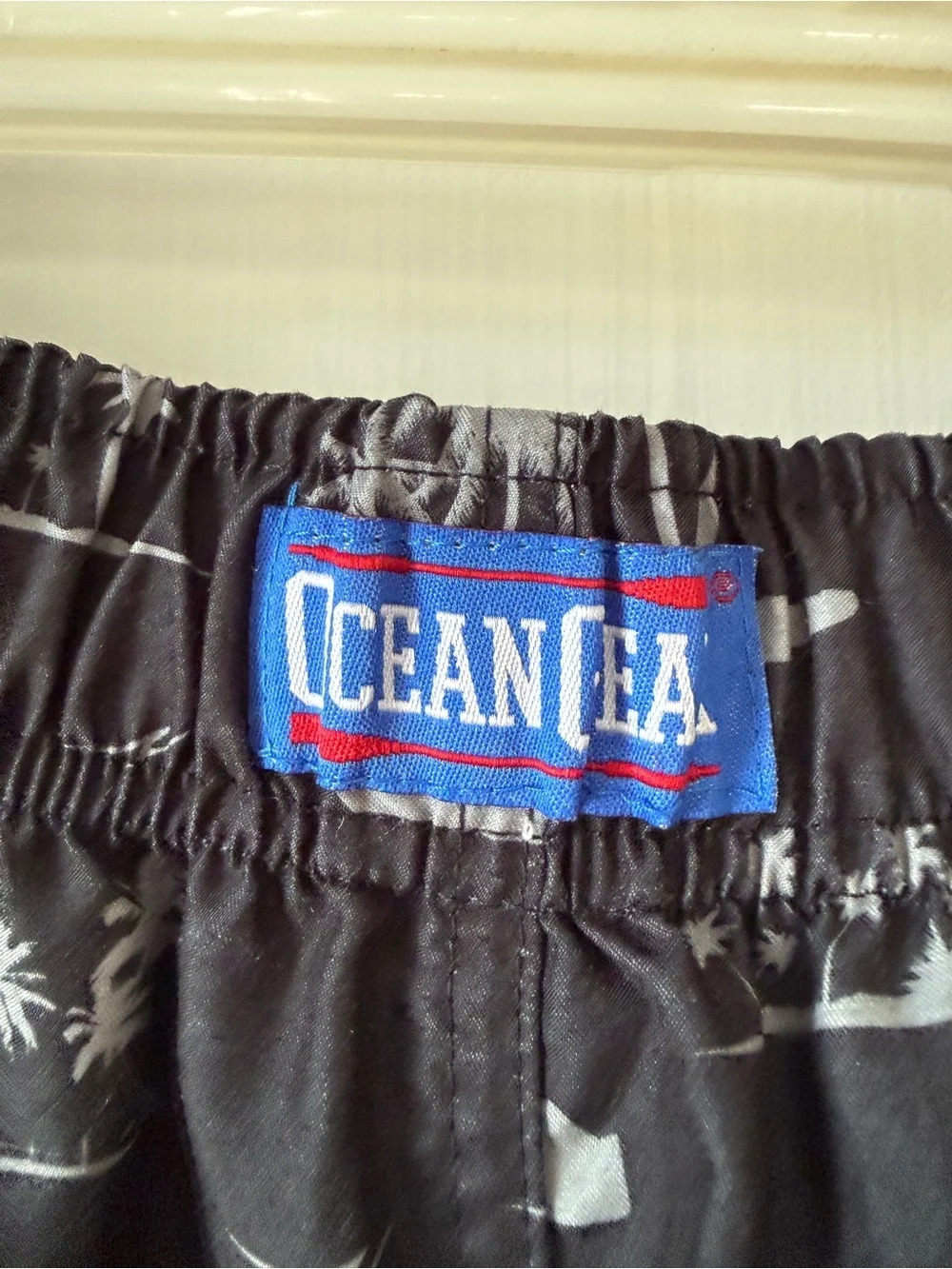 Ocean Gear Coastal Print Elastic Waist Shorts - Black with Gray Palm Pattern